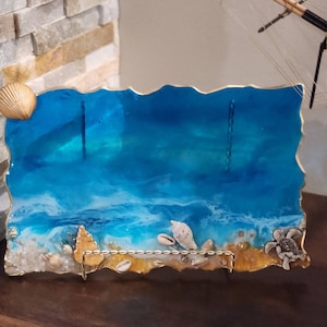 Seashell Resin Tray: Coastal Beach Home Decor (11 x 7 inch)