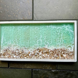 Beach Resin Vanity Tray: Coastal Shell Shoreline Decor (12x6x1)
