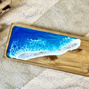 Ocean Wave Resin Tray: Coastal Wood Trinket Dish, Beach Decor