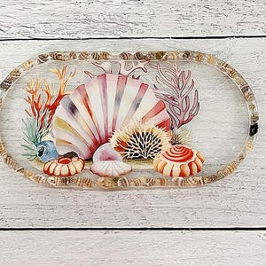 Seashell Trinket Tray, Coastal Resin Trinket Tray, Coffee Table Tray, Beach Decor for Kitchen or Living Room