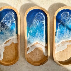 Ocean Resin Wood Tray: Coastal Decor Serving Platter