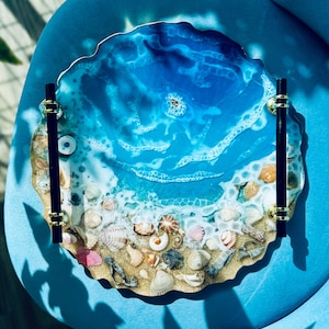 Seashell Resin Serving Tray: Coastal Beach Decor, Handmade