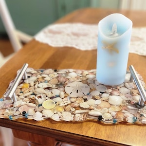 Handmade seashell tray, coastal decor, seashell decor, shell tray, seashell table decor
