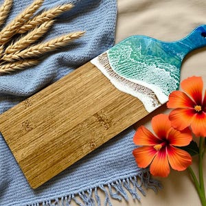 Resin Ocean Wave Bamboo Charcuterie Board: Beach House Decor