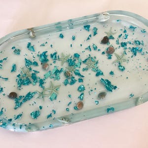 Seashell Starfish Resin Trinket Tray: Coastal Jewelry Dish