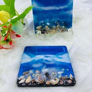 Ocean Waves Square Resin Coaster( set of 2)
